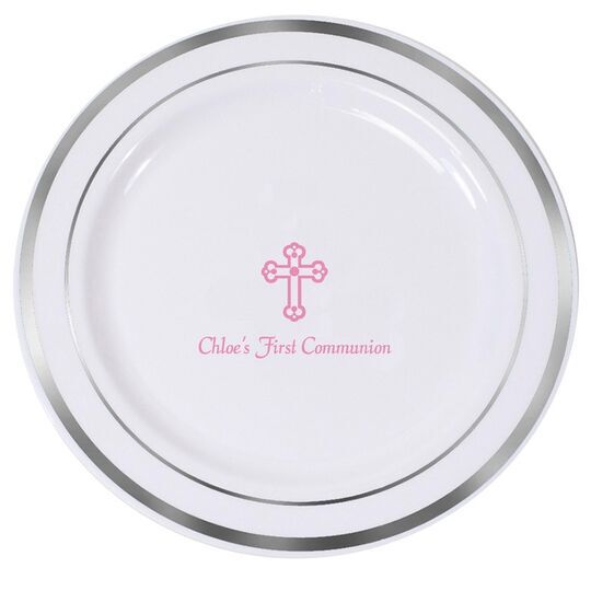Ornate Cross Premium Banded Plastic Plates